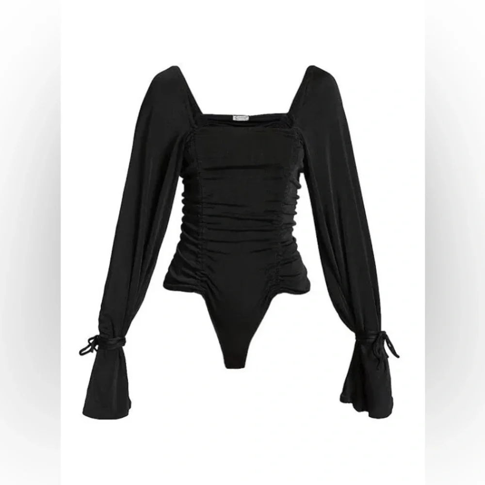 Free People Meant To Be Ruched Bodysuit in Black NWT - Picture 8 of 9